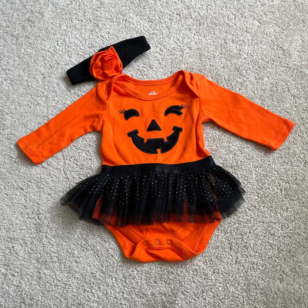 Baby girl pumpkin Halloween onesie